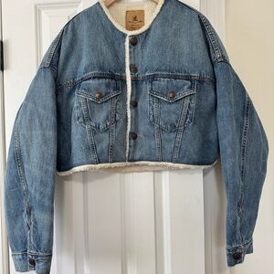 Oversized Cropped Denim and Sherpa jacket